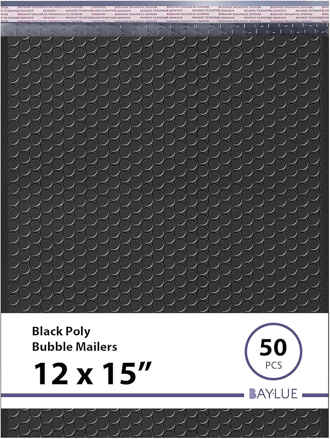 Black Large Poly Bubble Mailers 12x15 inch | Self Seal Padded Envelopes by BAYLUE