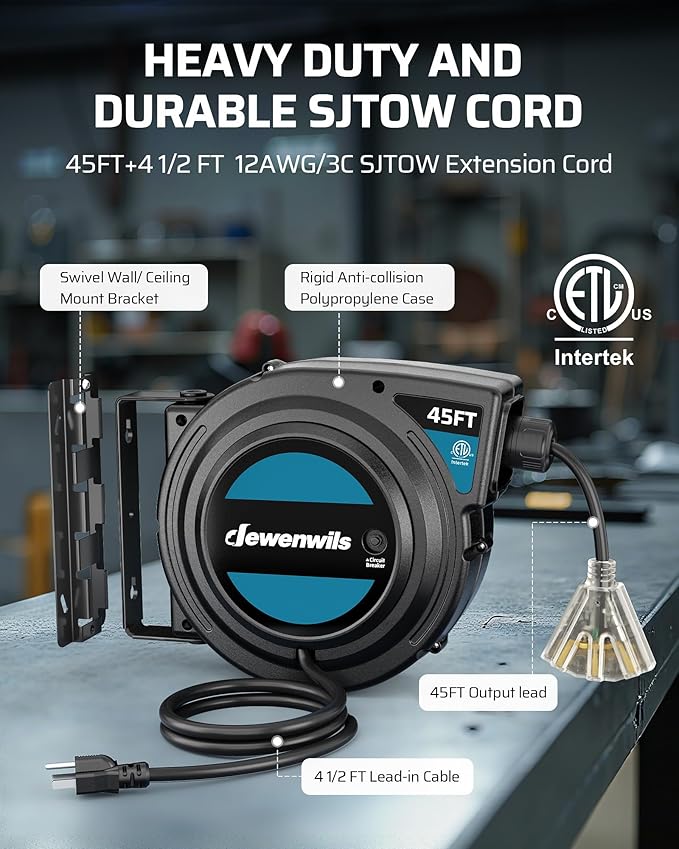 DEWENWILS 45FT Retractable Extension Cord Reel - Image 5
