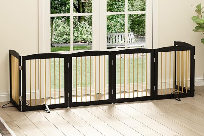 Freestanding Pet Gate for Dogs, Foldable Wooden Dog Gate for House, Extra Wide - Image 2