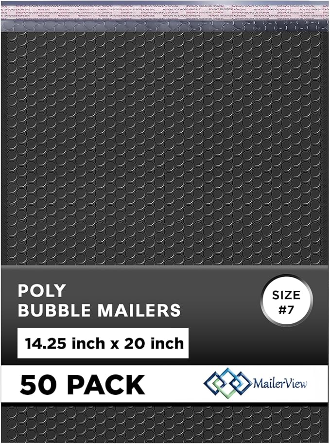 Black Extra Large Poly Bubble Mailers 14.25x20 inch #7 | Self Seal Large Padded by MAILERVIEW