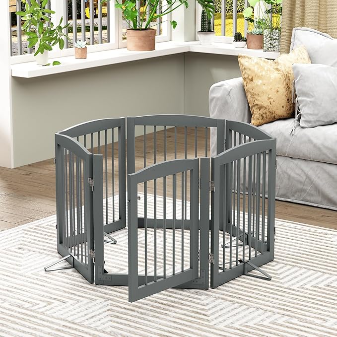 Freestanding Pet Gates with Walk Through Door, Dog Indoor Fence, Dog Gate - Image 2