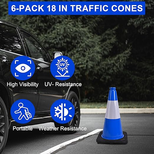 OrangeStar 18" Traffic Cones 6-Pack Blue Safety Cones - Image 4