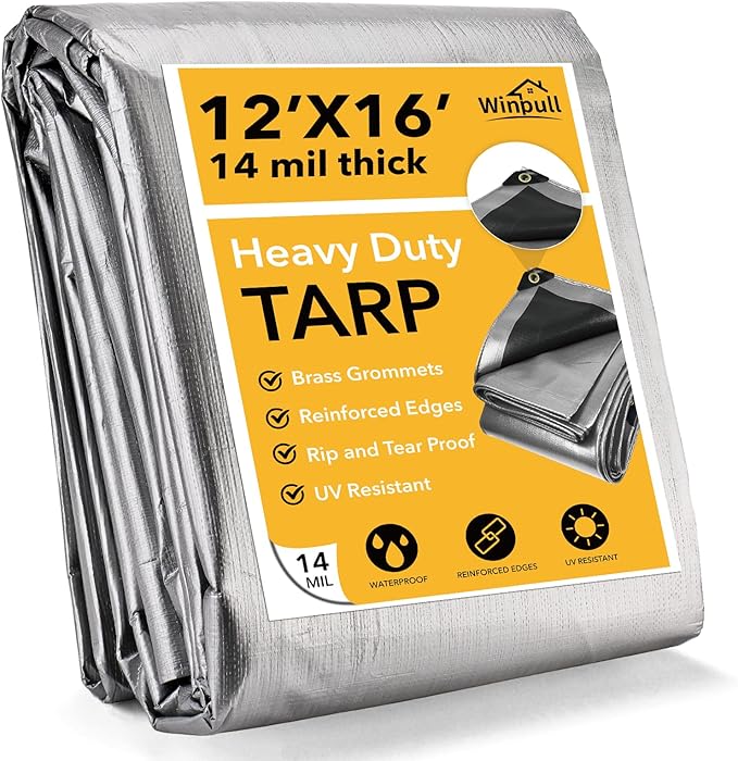 Tarp 12x16 Feet 14 Mil Heavy Duty Waterproof Tarp, Large Multipurpose Cover by Winpull