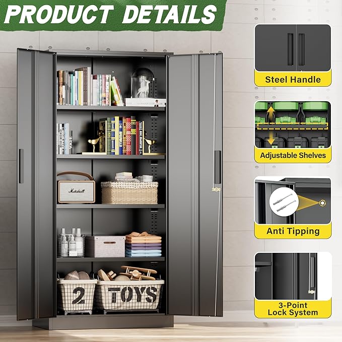 Greenvelly Metal Storage Cabinet, Metal Cabinet - Image 5