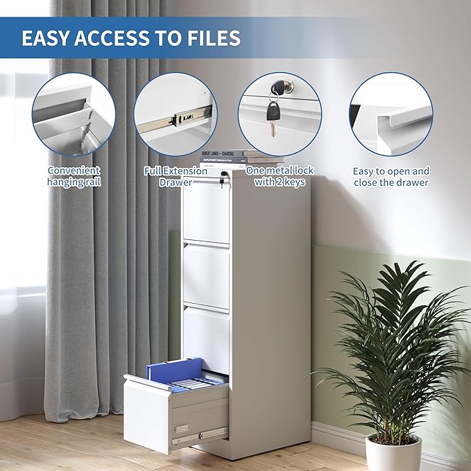 4 Drawer File Cabinet, Metal Vertical Filing Cabinets - Image 4