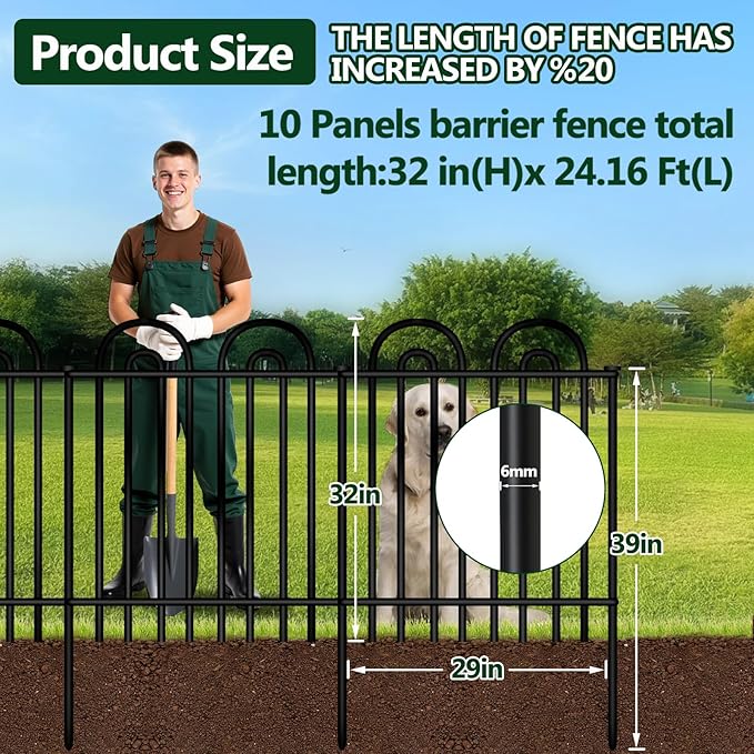 Decorative Garden Fence, 10 Panels No Dig Fence, 32 in x 24.16 ft Animal Barrier - Image 2