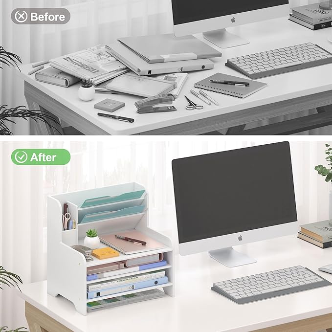Bamboo Desk Organizer Mail Holder Countertop Letter Tray File Organizer - Image 5