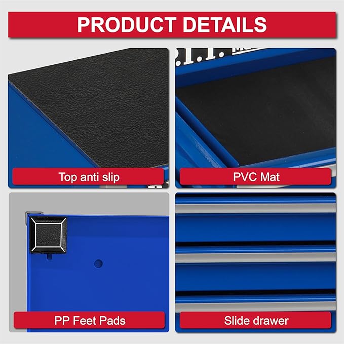 P.I.T. Mini Blue Tool Box, Portable 5-Drawer Micro Roll Cab Steel Stackable - Image 6