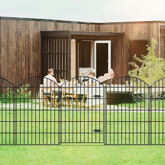 Metal Garden Fence with Gate 42in x 23.3ft, 1 Gate+ 9 Panels Dog Fence Border - Image 6