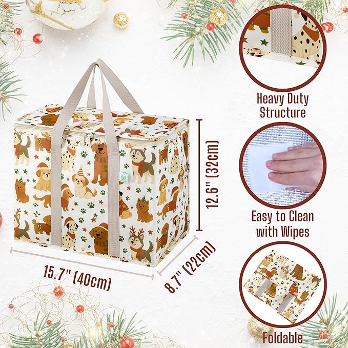 VENO 2 Pack Christmas Cooler Bag Insulated Reusable Grocery Shopping Bag - Image 2