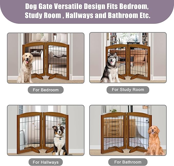 LZRS 2-Panel Freestanding Adjustable Wooden Dog Gate—30” Tall Foldable Pet - Image 5