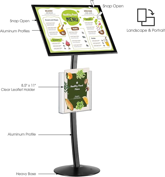 M&T Displays Curved Menu Board 18x24 Inch Pedestal Sign Holder - Image 2