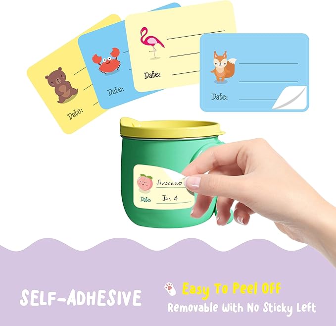 240 PCS Baby Food Labels Set in 2 Sizes and 45 Designs Water Resistant - Image 4