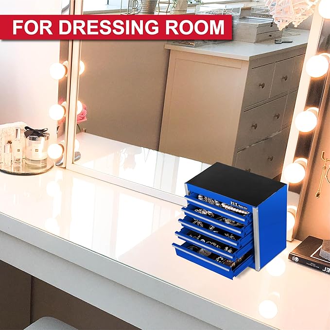 P.I.T. Mini Blue Tool Box, Portable 5-Drawer Micro Roll Cab Steel Stackable - Image 5