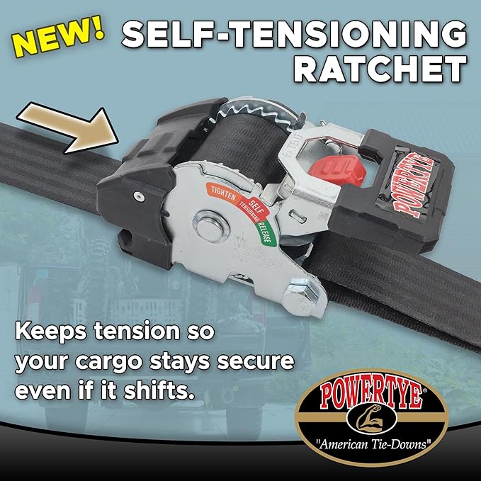 PowerTye *New* 2 inch x 10ft Long Retractable Ratchet Tie Down Strap - Image 2