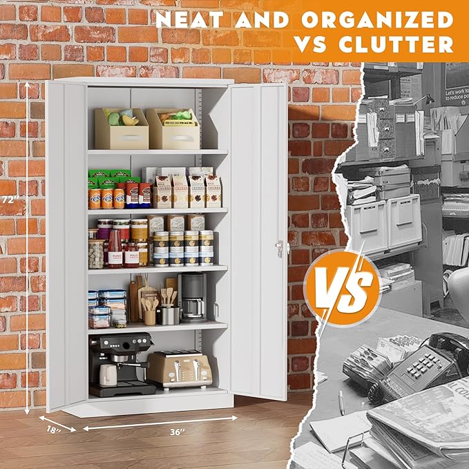 Greenvelly White Metal Cabinet, Tall Tool Organizer - Image 3