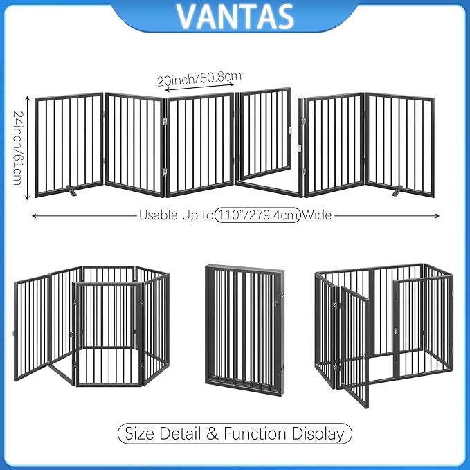 Vantas Folding No-Assembly Metal Pet Gate 120" Wide, Freestanding Accordion - Image 7