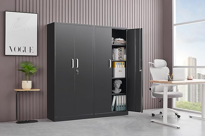 Metal Storage Cabinet with Adjustable Shelves, Garage Cabinet with 2 Lockable - Image 2