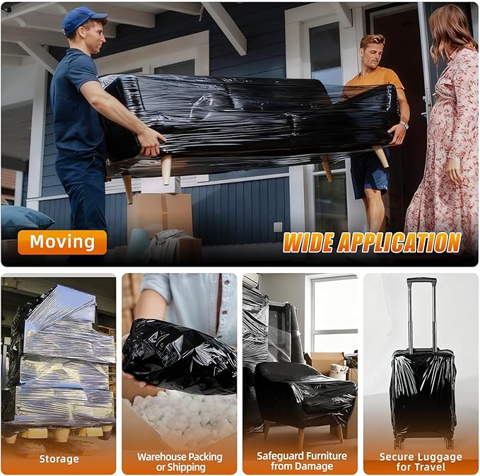 Black Stretch Film Shrink Wrap for Moving Supplies x 1000ft, Industrial - Image 7