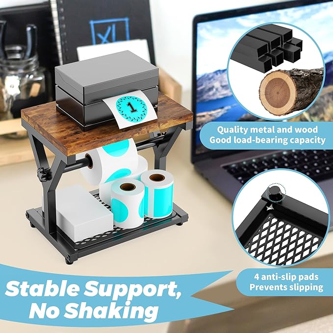 Thermal Label Holder for Rolls and Fanfold Labels, Wooden Sticker Roll Holder - Image 5