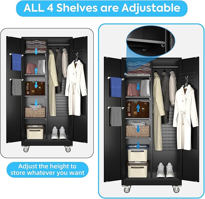 Garage Storage Cabinet with Wheels and 5 Pegboard, Metal Storage Cabinets with - Image 6