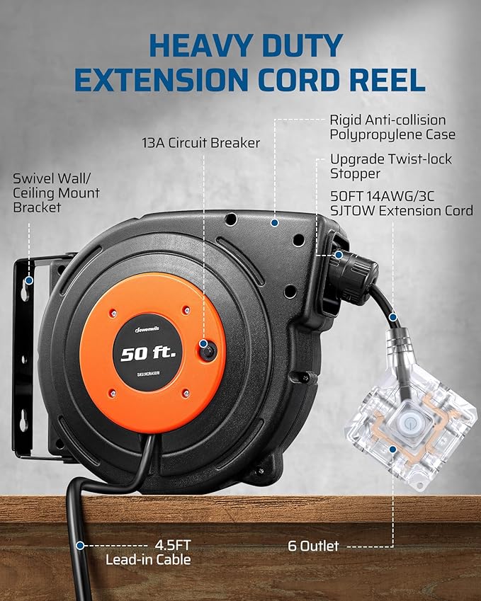 DEWENWILS 50 FT Retractable Extension Cord Reel - Image 5