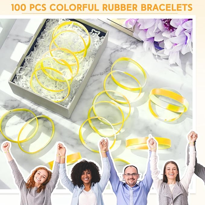 Liliful 100 Pcs Silicone Rubber Wristbands Rubber Wristband Bracelet Bands - Image 6