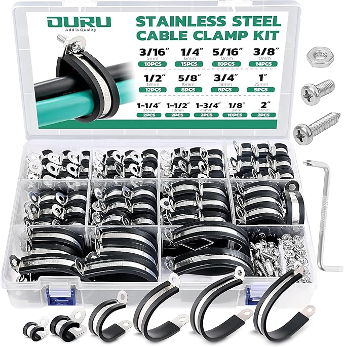 280PCS Cable Clamps with Screws Assortment Kit 304 Stainless Steel Rubber by OURU