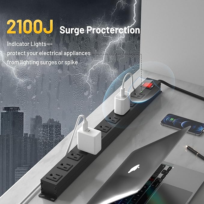 KF 10 Outlet Heavy Duty Power Strip, 2100J Surge Protector - Image 4