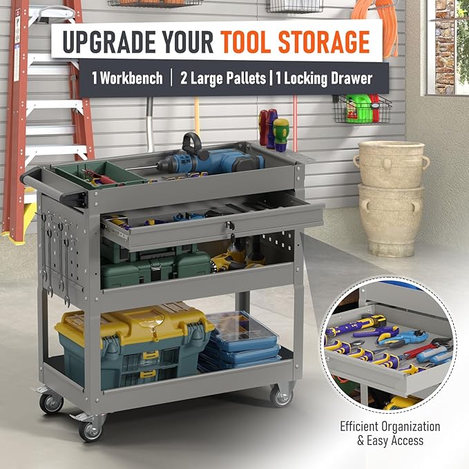 3 Tier Rolling Tool Cart, Heavy Duty Tool Cart on Wheels - Image 3