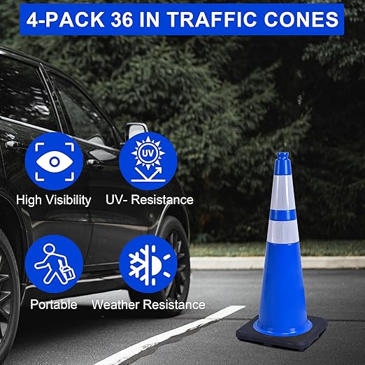 OrangeStar 36" Traffic Cones 4-Pack Blue Safety Cones - Image 2