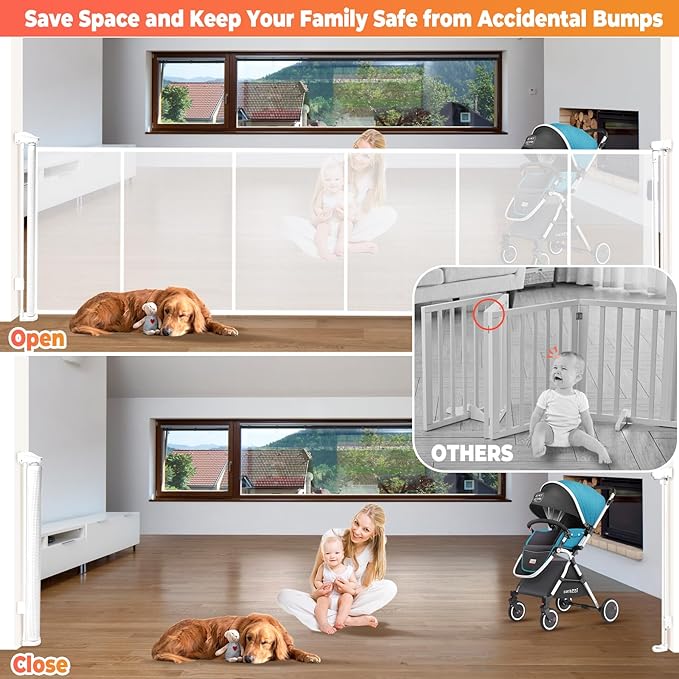120" Extra Wide Retractable Baby Gates Dog Gate, Long Mesh Gate Pet Gate - Image 5