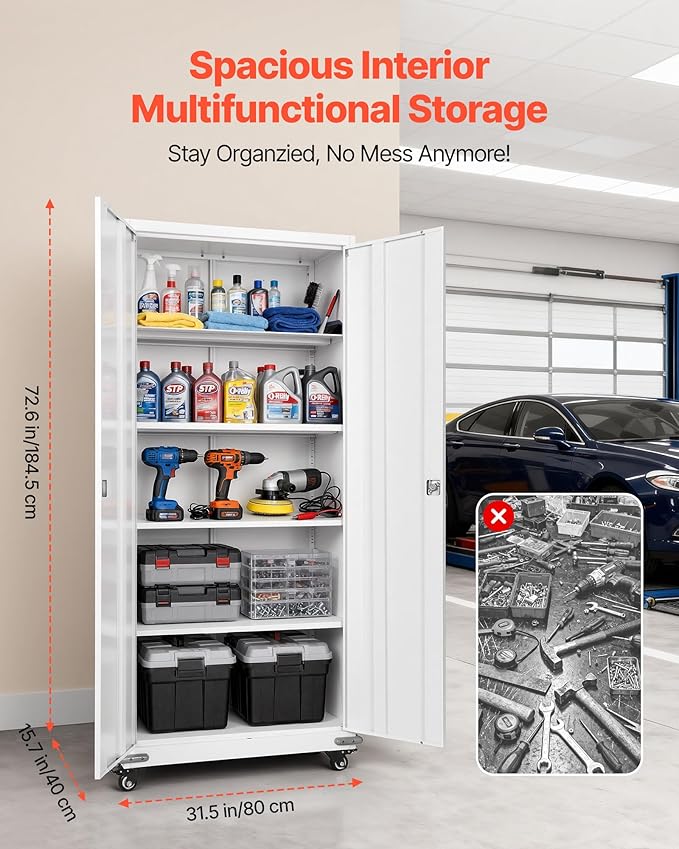 VEVOR Metal Storage Cabinet, 72.6 in Rolling Steel Garage Cabinet - Image 3