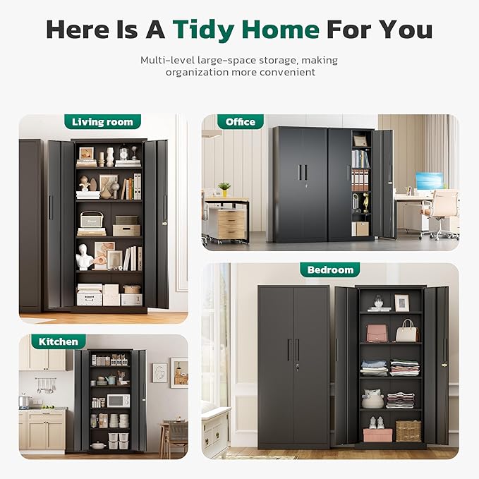 Greenvelly 63" H Metal Storage Cabinet Black, Locking Metal Cabinet, Store Tools - Image 7