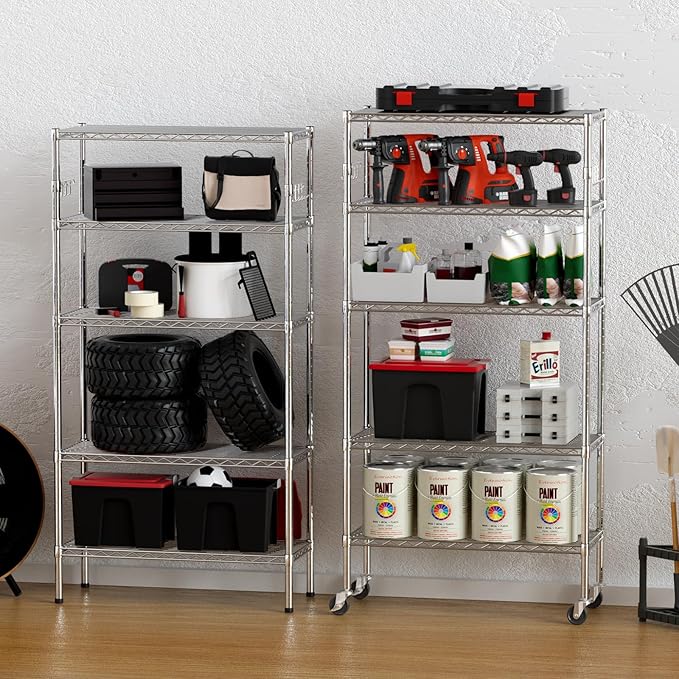 YNN Storage Shelves, 1750Lbs 5 Tier Heavy Duty Metal Rolling Shelving Unit - Image 2