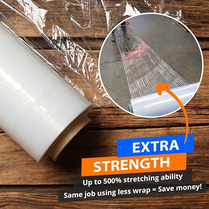 4 Rolls x 18" x 1500 FT x 80 Gauge Clear Non-Stretch Heavy Duty Plastic Stretch - Image 2