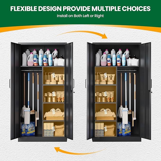 Broom Closet with Lock, Metal Storage Cabinet 36" Wide, 5-Tier Steel Utility - Image 8