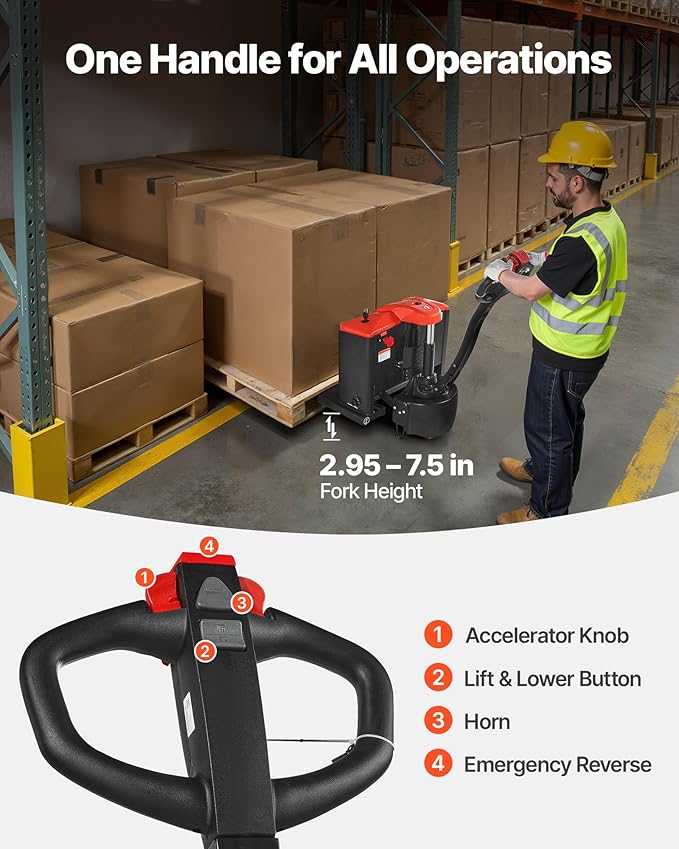 VEVOR Electric Pallet Jack, 4400 lbs Load Capacity, Lithium Battery Powered - Image 3