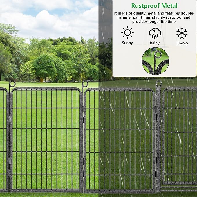Decorative Garden Fence with Gate, 32 in x 43 ft Rustproof Metal Fence Panels - Image 4