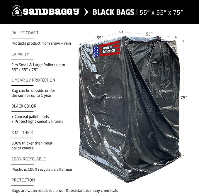 Sandbaggy Black Pallet Covers | Made in USA | Tarp Fits Large Pallets Up to 55" - Image 2