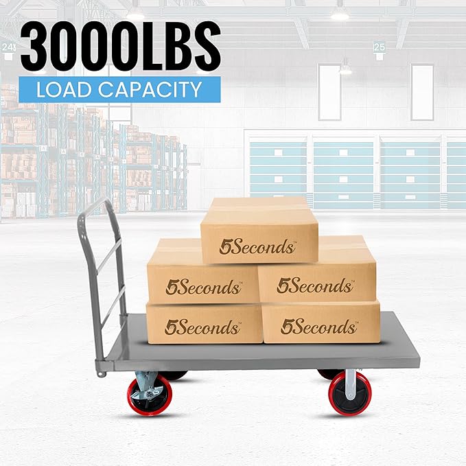 5Seconds Flatbed Platform Cart Industrial Dolly Heavy Duty 60” x 30” Hand Push - Image 2