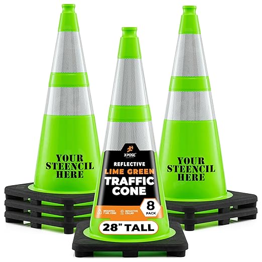 Xpose Safety 28” Lime Green Traffic Cone Dual 6" & 4" Reflective Collar – 8 by XposeSafety