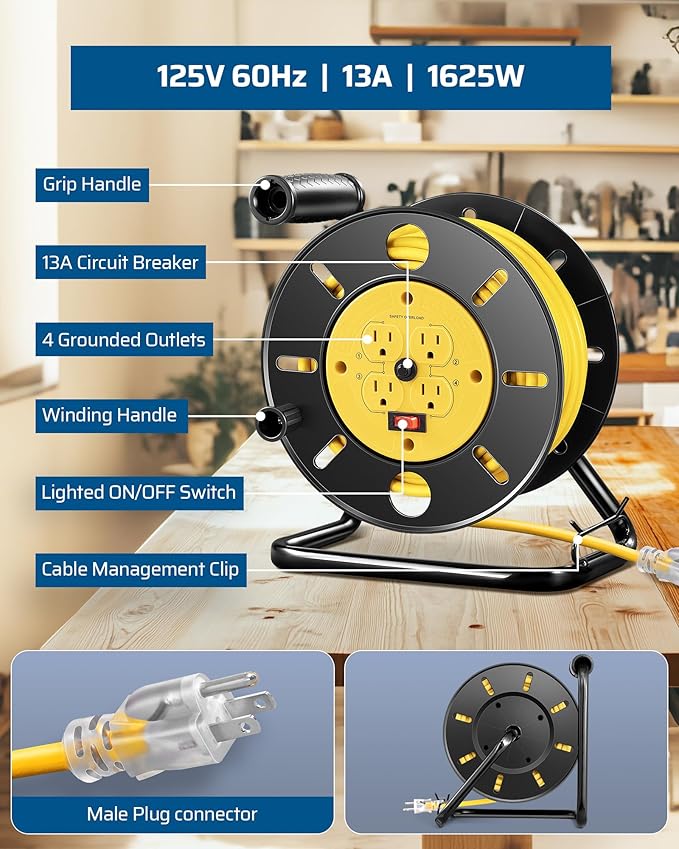 DEWENWILS Retractable Extension Cord Reel, 80FT Heavy Duty Open Cord Reel - Image 3