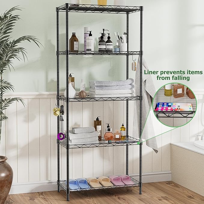 Storage Shelves, 21.3" W x 11.8" D x 58.5" H Wire Shelving Unit Loads 550LBS - Image 6