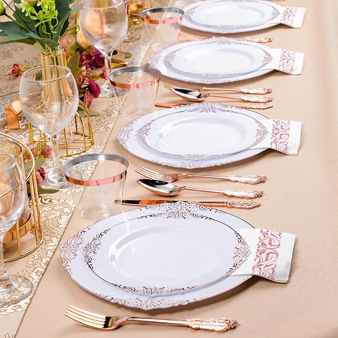 350PCS Rose Gold Plastic Plates - Image 7