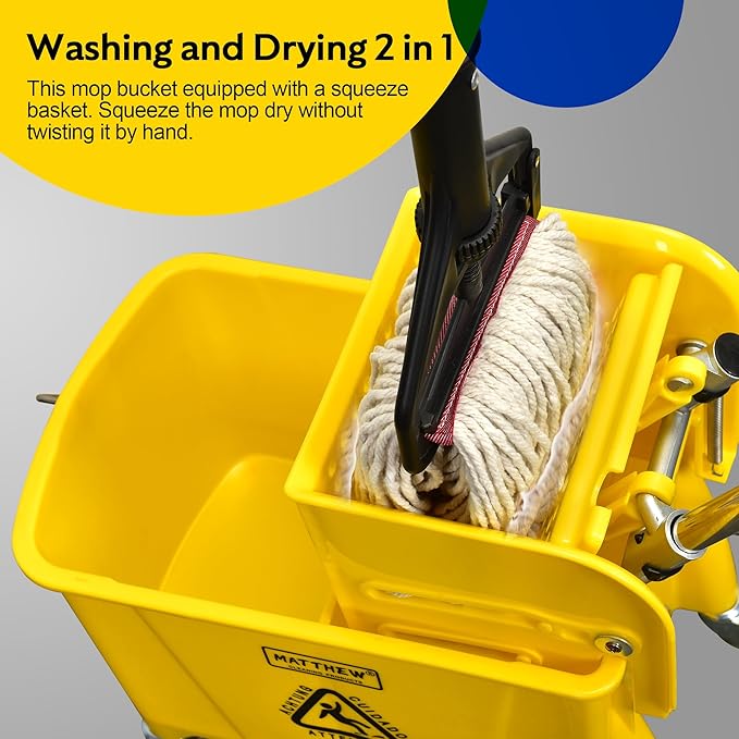 Matthew Cleaning 22 Quart Compact Mop Bucket INCL.2 Pack Mop Head - Image 7