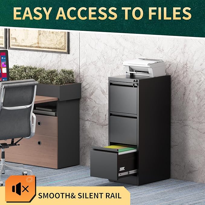 3 Drawer File Cabinet with Lock, Steel Vertical Filing Storage Cabinet - Image 7