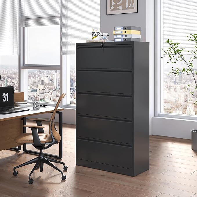 5 Drawer Lateral File Cabinet, Metal Filing Cabinets - Image 2