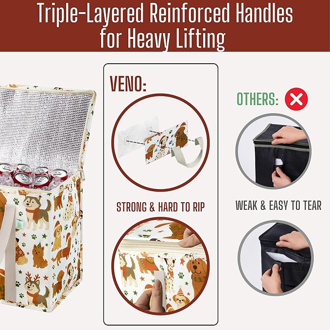 VENO 2 Pack Christmas Cooler Bag Insulated Reusable Grocery Shopping Bag - Image 7
