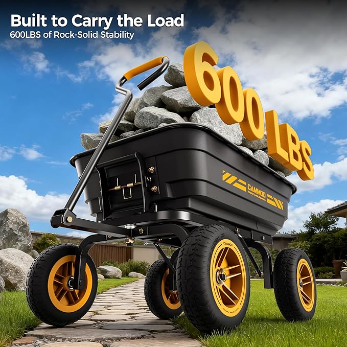 10-in NO-FLAT TIRES 600lb Heavy-Duty Garden Dump Cart 4 Cu.Ft. Utility Wagon - Image 4